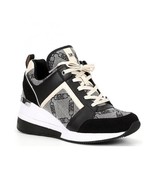 New Michael Kors Georgie Trainer Chain Logo Jacquard Wedge Sneakers Black 8 - $215.14 CAD