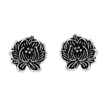 Spirited Blooming Lotus Flower Sterling Silver Stud Earrings - £9.51 GBP