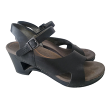 Dansko Black Leather Tasha Clog Sandals Ankle Strap Buckle Heeled 40 - $28.01