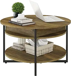 Wood Lift Top Circular Coffee Table With Hidden Compartment And Adjustab... - $222.99