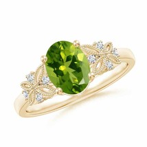 ANGARA Vintage Style Oval Peridot Ring with Diamonds for Women in 14K Solid Gold - £1,003.61 GBP