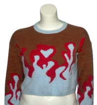 Adele B. Cropped Sweater Flame Size Large Blue Red Brown Artsy E-girl - $19.86