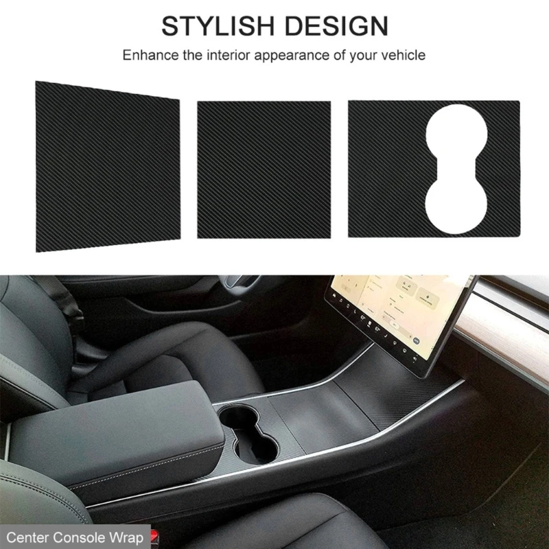 Car Center Console Wrap Kit Sticker Dashboard Matte Carbon Fiber Black For Tes - £11.31 GBP