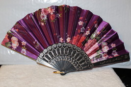 FAN ( SMALL HAND TYPE FAN ) WITH FLOWERS FLOWER PURPLE #KX51061 - £6.32 GBP