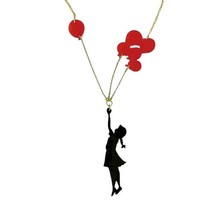 Balloon Girl Necklace Acrylic Statement Pendant Boho Banksy Inspired Floating - £10.18 GBP