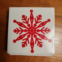 Coasters, set of 4, Red Snowflake on White, Glazed ceramic, cork backing image 3