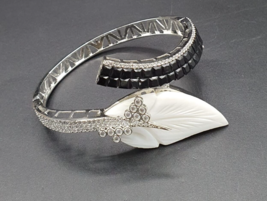 Indian Bollywood Style 925 Silver Plated Kada Bracelet CZ Black Jewelry Set - £45.94 GBP