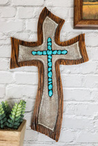 Vintage Rustic Layered Winding Road Faux Wooden Turquoise Rocks Wall Cross - £26.13 GBP