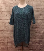 LuLaRoe IRMA  XXS  Blue Green Geometric Leaf Plants Knit Top - Rayon Spa... - £17.32 GBP