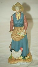 Rural Old Woman Country Farmer Hen &amp; Baby Chicks Bisque Figurine Shelf 7... - £21.02 GBP