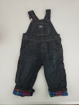 VTG Oshkosh B&#39;gosh VESTBAK Baby Boy Dark Denim Coveralls Flannel Cotton Lined 9M - £11.75 GBP