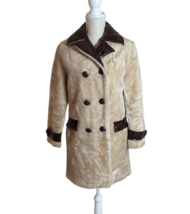 VTG Fingerhut Fashions Womens Sz 10 beige Faux Fur Double Breasted Pea Coat - $54.44