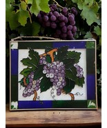 Stained Glass Purple Hanging Grape and Leaf Rectangular 12 x 9.5 Paint C... - £33.60 GBP