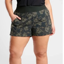 Athleta Trekkie North Printed Shorts Zip Pockets Floral Olive Green Blac... - £24.10 GBP