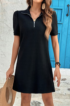 Black Textured Zipped Collar Shift Polo T Shirt Dress - $19.06