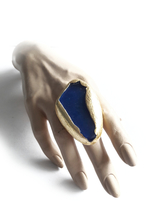 Big Blue Ring, Blue Gold Ring, Oversize Ring, Beach Glass Ring, Blue Ring,  - £28.77 GBP