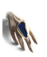 Big Blue Ring, Blue Gold Ring, Oversize Ring, Beach Glass Ring, Blue Ring,  - £28.31 GBP