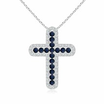 ANGARA Pave-Set Sapphire and Diamond Cross Pendant in 14K Solid Gold | 18&quot; Chain - £751.02 GBP