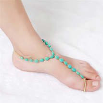 Teal Turquoise &amp; 18K Gold-Plated Ankle-To-Toe Ring Anklet - £10.96 GBP