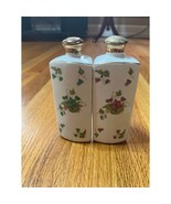 Unique vintage triangular salt pepper shakers green purple clover ivy gold - $21.25