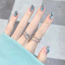 Ent nail art patches false nails short square nail blue starry glitter teardrop diamond thumb200