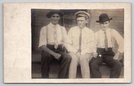 RPPC Three Men All Smiles For Photo On Step Postcard B37 - $7.95