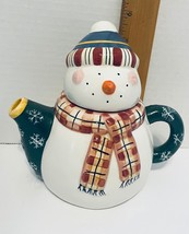 Sakura Debbie Mumm Marshmellow Snowman Mini Teapot Earthenware Handpainted - $21.66