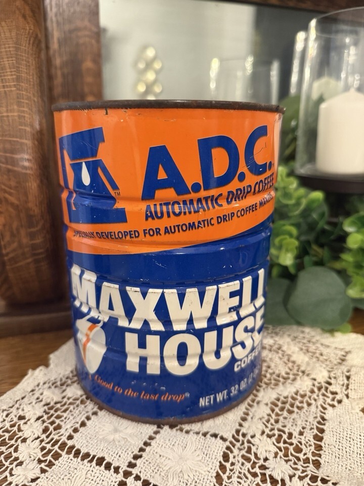 Vintage Maxwell House ADC Coffee Tin Orange Blue Advertising Can Decor - $11.63 Vintage Maxwell House ADC Coffee Tin Orange Blue Advertising Can Decor - $11.63