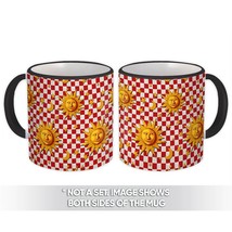 Vintage Sun Chess Pattern : Gift Mug Squares Abstract Moon Stars Kitchen Print B - £12.45 GBP