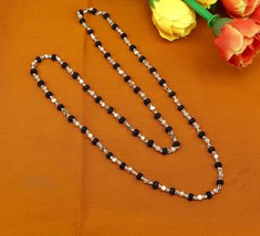 24&quot; 925 sterling silver black holy basil rosary wooden beads 4mm chain ch144 - £39.56 GBP