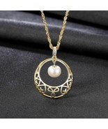 Hollow Half-Round Natural Pearl Drop Pendant 925 Silver Chain Necklace G... - £58.20 GBP