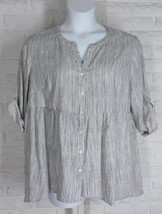 JNY Linen Pinstripe Tunic A Line High Low Hem 3/4 Sleeve White Black NWT 2X - $39.59