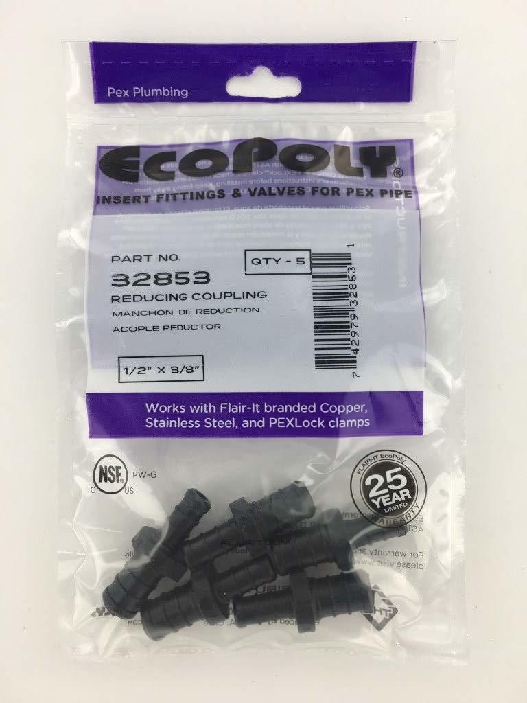 Ecopoly 32853 PEX Coupling, 1/2&quot; x 3/8&quot;, 0.5&quot; ID, Crimp, Plastic (Pack o... - $15.89