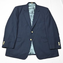 Vtg Stafford 46R Navy Blue Hopsack Gold Button Wool Blazer Jacket Sport Coat - £47.64 GBP