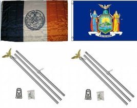 Moon 3x5 City of New York &amp; State of New York Flag &amp; 2 Aluminum Pole Kit Sets 3x - £35.87 GBP