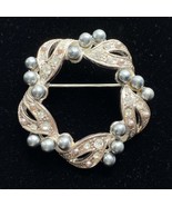 AAi Rhinestone &amp; Gray Faux Pearls Exquisite Silver Tone Wreath Pin Brooc... - £27.61 GBP