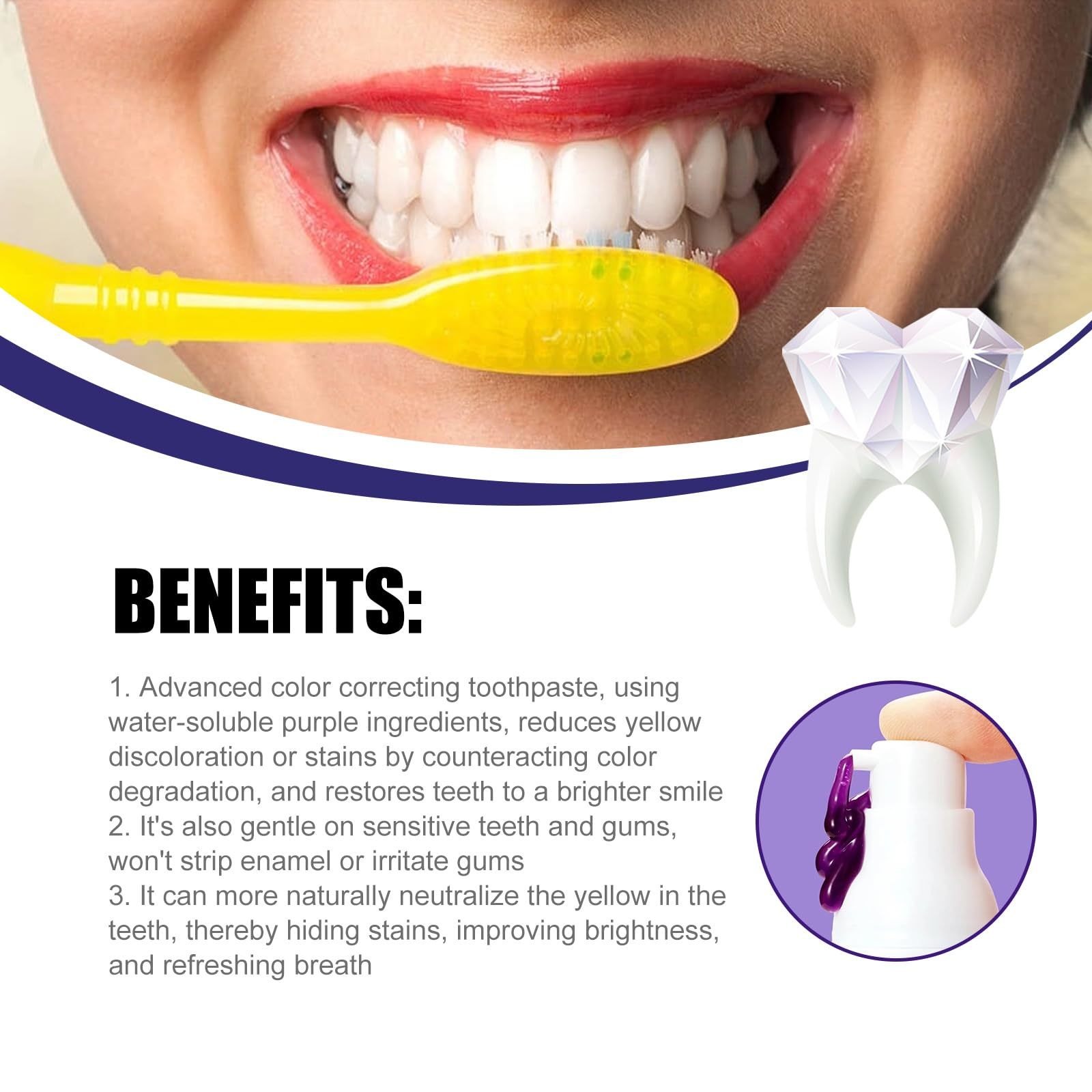 V34 Purple Color Corrector Toothpaste -Purple Whitening Toothpaste for Yellow Te Item image 9
