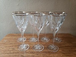 7 Vintage Mikasa Dune Grass Crystal Wine Glasses Stems w Gold Rim 8.5&quot; - $29.99