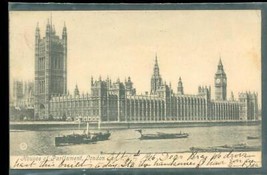 Vintage Postcard Postal History 1906 London to US Houses Parliament Thames River - £10.17 GBP