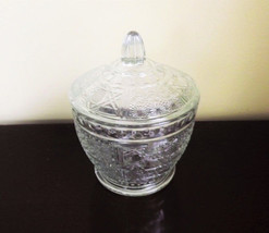 Pressed Glass Candy Jar and Lid Trinket Holder Flower Daisy &amp; Cane KIG Indonesia - £16.36 GBP