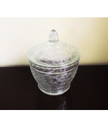 Pressed Glass Candy Jar and Lid Trinket Holder Flower Daisy &amp; Cane KIG I... - £17.25 GBP