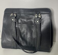 PERLINA BLACK GENUINE LEATHER THREE COMPARTMENTS BUSINESS TOTE SHOULDER BAG - $21.21