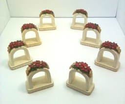 Vintage Christmas Holiday Napkin Rings Holders Wooden Poinsettia Set Of 8 - £11.47 GBP