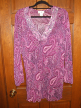 Worthington Woman Purple Pink Paisley Print Crinkle Gauze V-Neck Tunic -... - £13.47 GBP