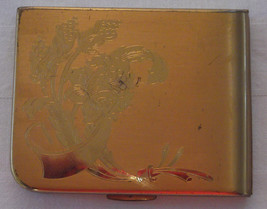 Vintage Elgin American Gold Tone Powder Compact w Floral Etching Made in USA - £15.54 GBP