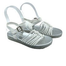 Nina Girls Sandals Strappy Buckle Faux Leather White Silver 2 - $12.59
