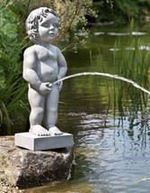 Classic Belgian Boy Design Pond Statue Stone Color Garden Water Feature - $148.45