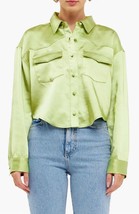 2.7 August Apparel satin crop button up top in Light Green - size M - £40.84 GBP