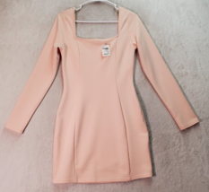 Charlotte Russe Mini Dress Womens Medium Pink Polyester Long Sleeve Square Neck - £14.06 GBP