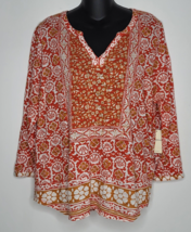 Lucky Brand Womens Shirt XL Orange Floral Boho Top Blouse NEW Cotton Blend - £23.83 GBP